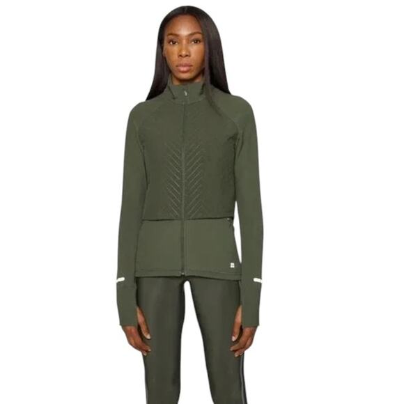 Sweaty Betty Mountain Green Fast Track Padded Zip Up Running Jacket - Picture 1 of 12